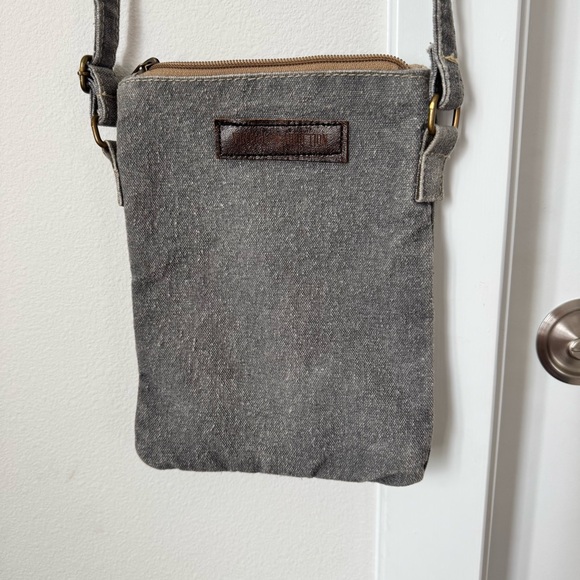 Vintage Addiction Gray Crossbody Purse Bag Canvas 100% Cotton Crochet Patch - Picture 11 of 14